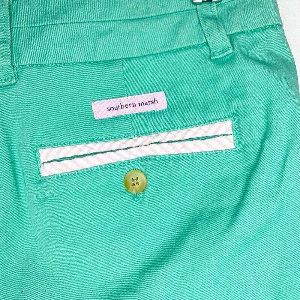 Southern Marsh Womens Sz 0 Brighton Shorts- Chino Seersucker Teal Pink Stretch